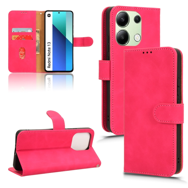 

For Xiaomi Redmi Note 13 4G Skin Feel Magnetic Flip Leather Phone Case(Rose Red)