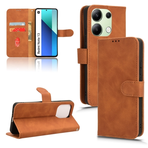 

For Xiaomi Redmi Note 13 4G Skin Feel Magnetic Flip Leather Phone Case(Brown)