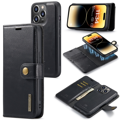 

For iPhone 15 Pro DG.MING Crazy Horse Texture Detachable Magnetic Leather Phone Case(Black)