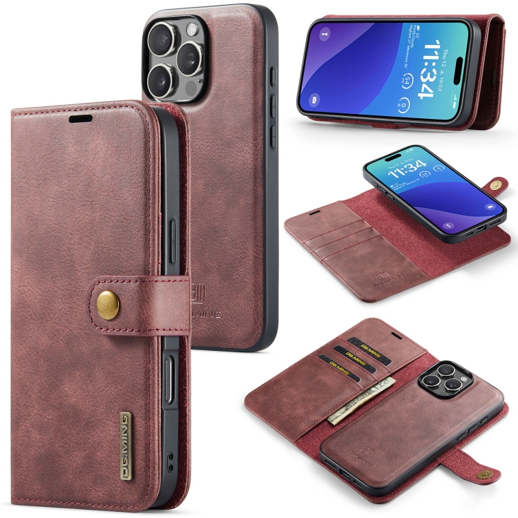 

For iPhone 16 Pro DG.MING Crazy Horse Texture Detachable Magnetic Leather Phone Case(Red)