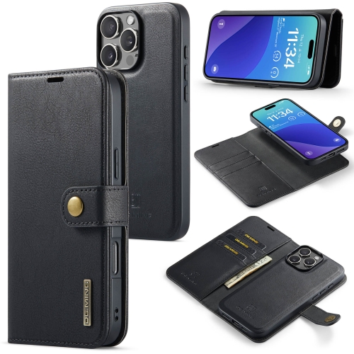 

For iPhone 16 Pro DG.MING Crazy Horse Texture Detachable Magnetic Leather Phone Case(Black)