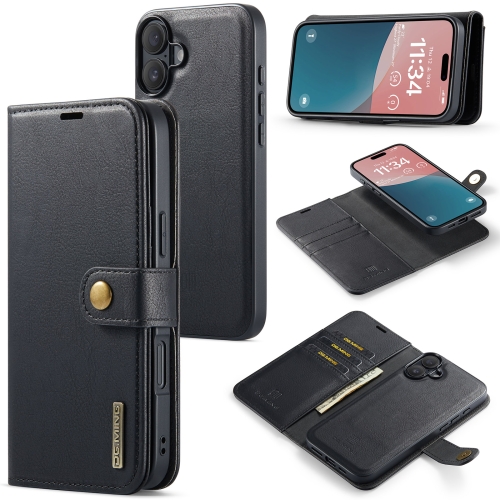

For iPhone 16 Plus DG.MING Crazy Horse Texture Detachable Magnetic Leather Phone Case(Black)