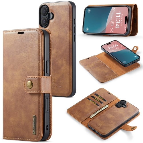 

For iPhone 16 DG.MING Crazy Horse Texture Detachable Magnetic Leather Phone Case(Brown)