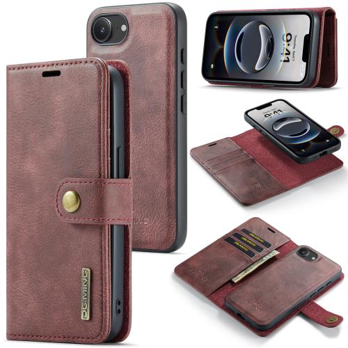 

For iPhone 16e DG.MING Crazy Horse Texture Detachable Magnetic Leather Phone Case(Red)
