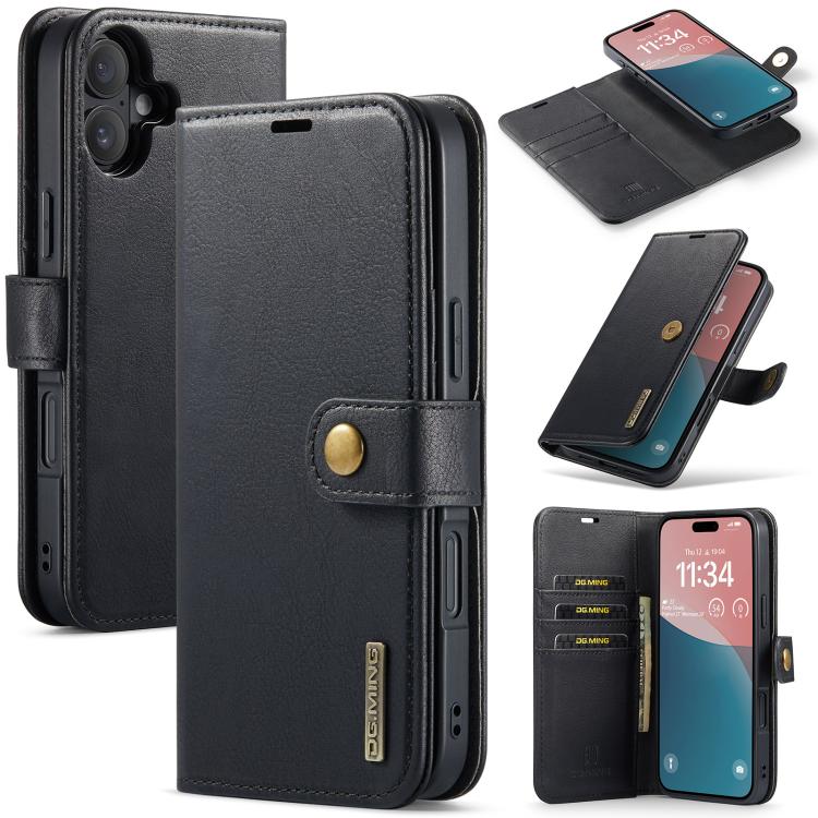 

For iPhone 17 DG.MING Crazy Horse Texture Detachable Magnetic Leather Phone Case(Black)