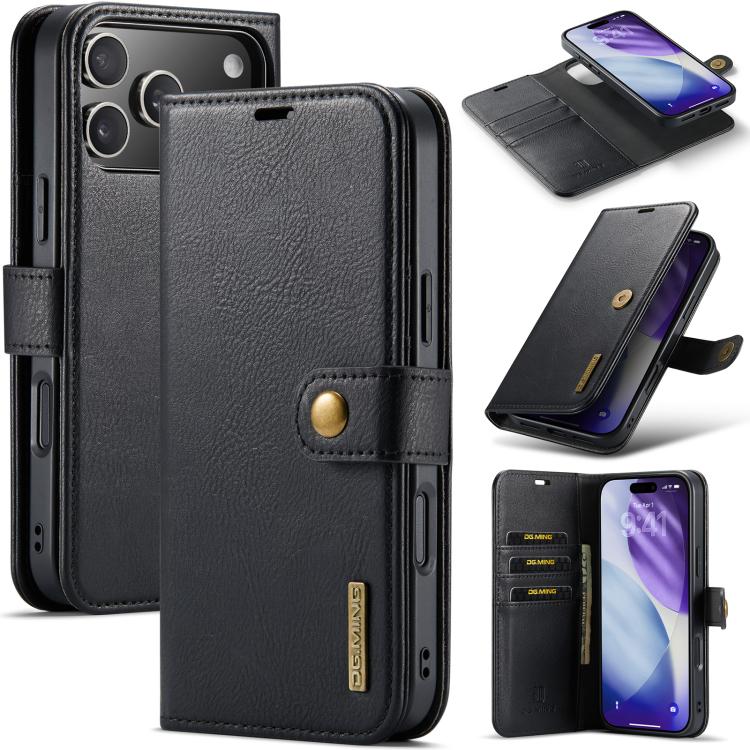 For iPhone 17 Pro Max DG.MING Crazy Horse Texture Detachable Magnetic Leather Phone Case(Black)