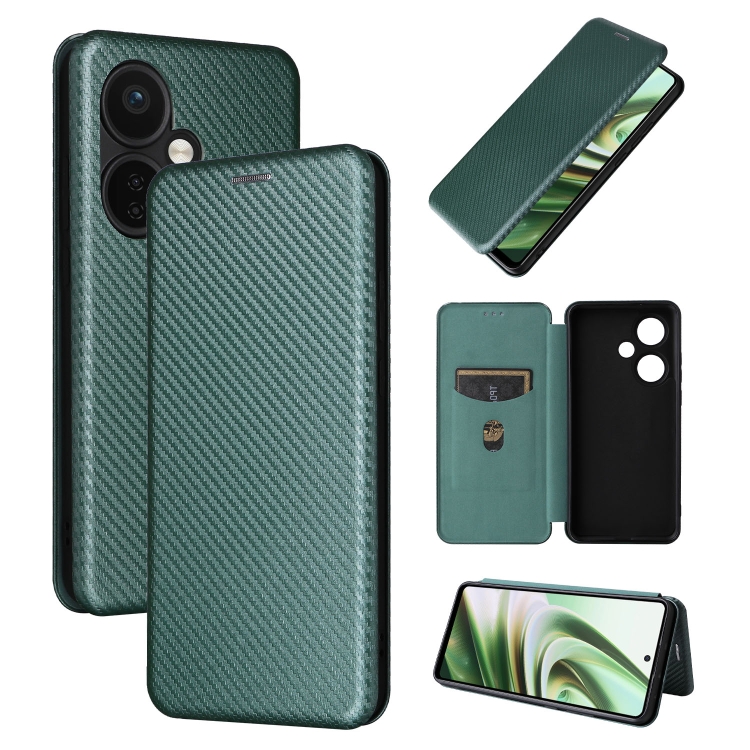 

For OnePlus Nord CE 3 Carbon Fiber Texture Flip Leather Phone Case(Green)