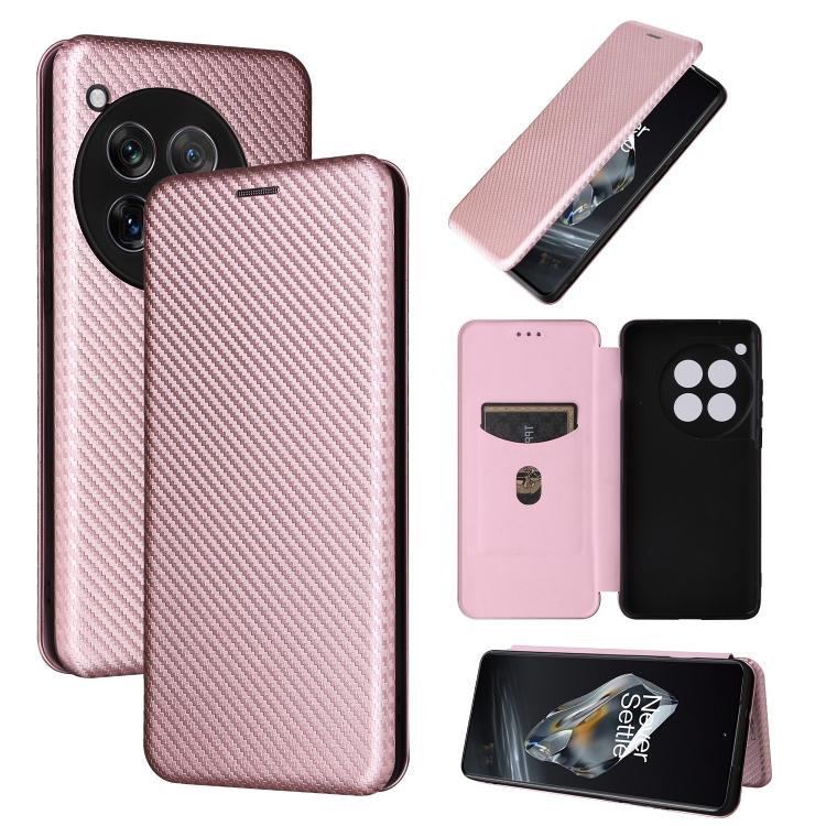 

For OnePlus 12 Carbon Fiber Texture Flip Leather Phone Case(Pink)