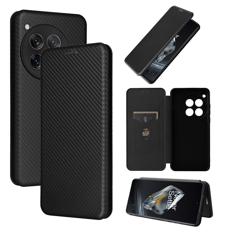

For OnePlus 12 Carbon Fiber Texture Flip Leather Phone Case(Black)
