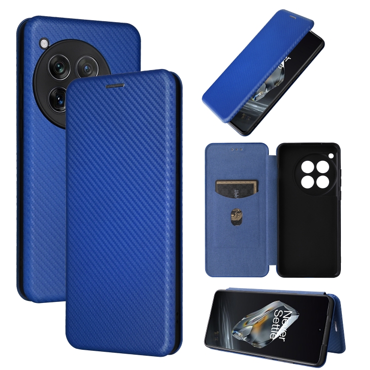 

For OnePlus 12 Carbon Fiber Texture Flip Leather Phone Case(Blue)