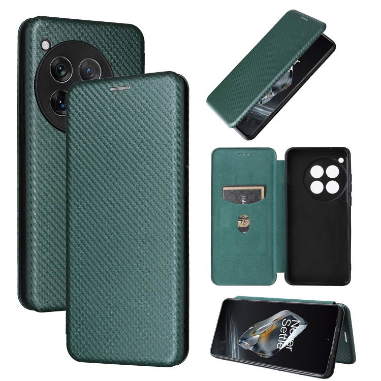 

For OnePlus 12 Carbon Fiber Texture Flip Leather Phone Case(Green)