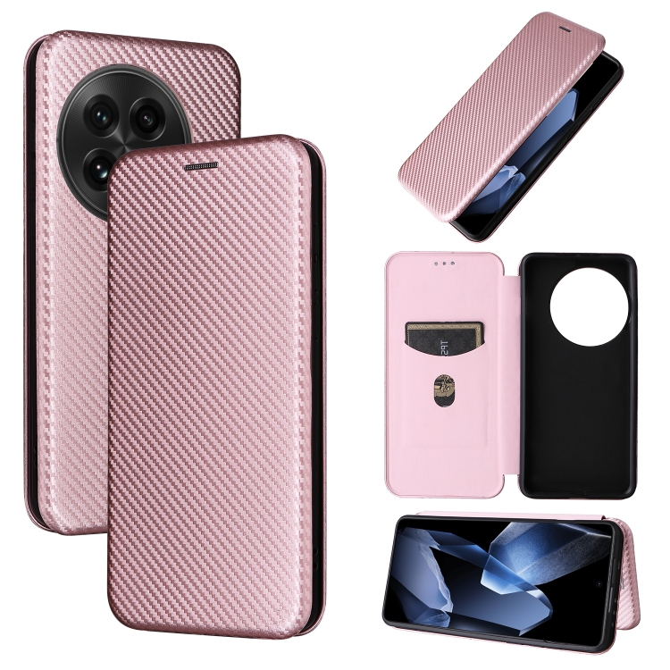 

For OnePlus 13 Carbon Fiber Texture Flip Leather Phone Case(Pink)