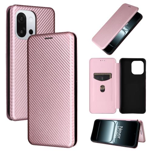 

For OnePlus 13T Carbon Fiber Texture Flip Leather Phone Case(Pink)