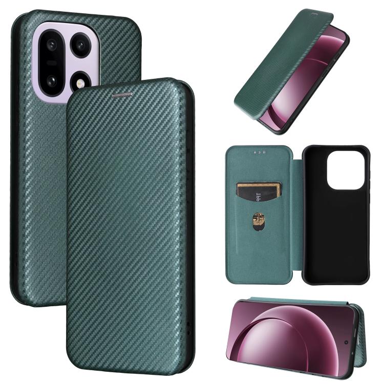 

For OnePlus 15 Carbon Fiber Texture Flip Leather Phone Case(Green)