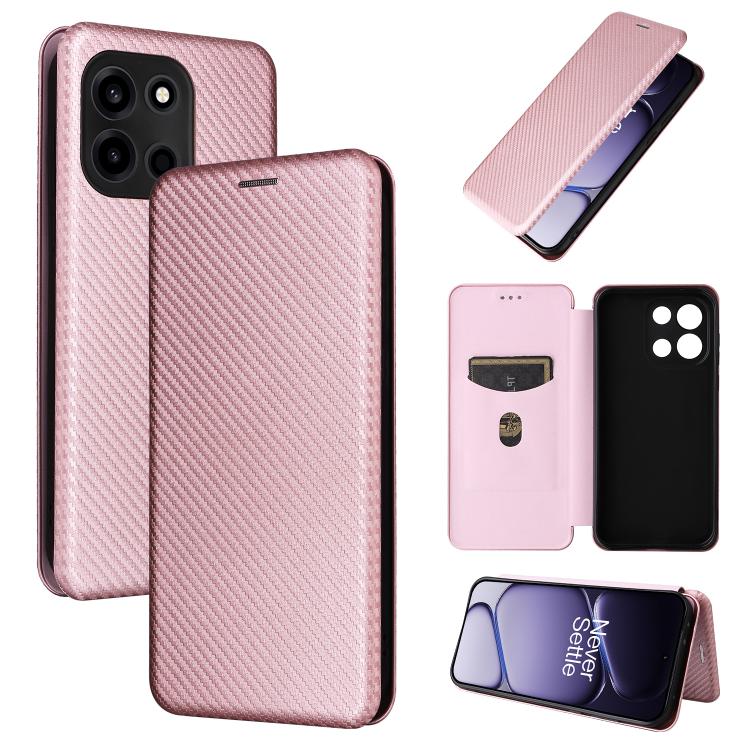 For OnePlus Turbo 6 Carbon Fiber Texture Flip Leather Phone Case(Pink)