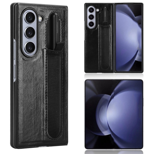 

For Samsung Galaxy Z Fold6 Vintage Texture Phone Case with Pen Slot(Black)