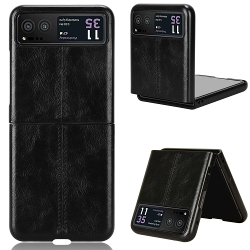 

For Motorola Moto Razr 40 Cow Pattern Sewing Back Cover Phone Case(Black)