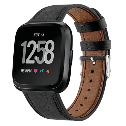 For Fitbit Versa 2 / Fitbit Versa / Fitbit Versa Lite Leather Watch Band with Round Tail Buckle(Black)