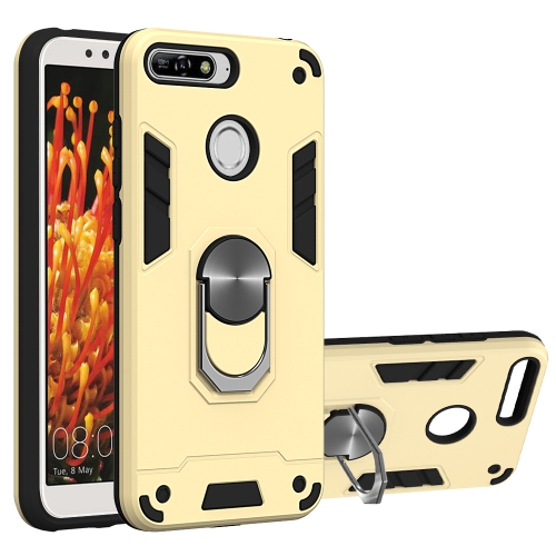 

For Huawei Y6 (2018) 2 in 1 Armour Series PC + TPU Protective Case with Ring Holder(Gold)