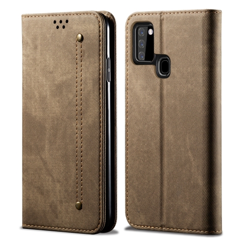 

For Samsung Galaxy A21s Denim Texture Casual Style Horizontal Flip Leather Case with Holder & Card Slots & Wallet(Khaki)