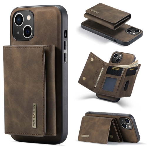 

For iPhone 15 DG.MING M1 Series 3-Fold Multi Card Wallet Leather Phone Case(Coffee)