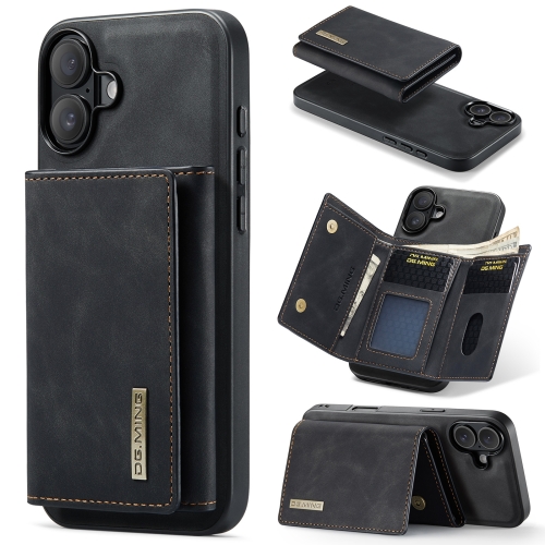 

For iPhone 16 Plus DG.MING M1 Series 3-Fold Multi Card Wallet Leather Phone Case(Black)