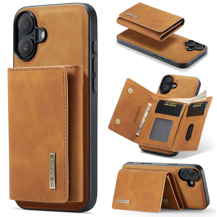 

For iPhone 16 Plus DG.MING M1 Series 3-Fold Multi Card Wallet Leather Phone Case(Brown)
