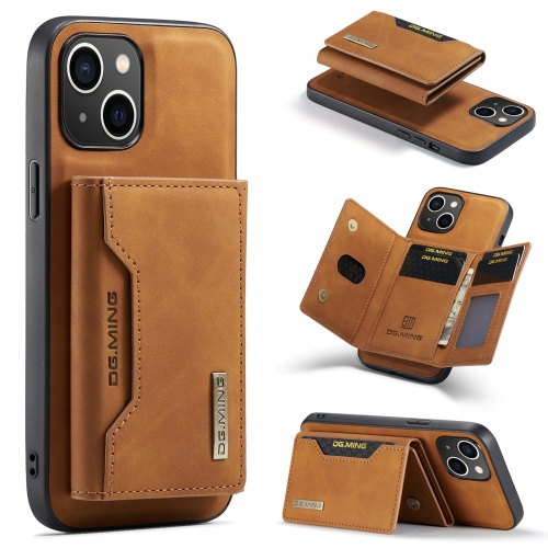 

For iPhone 15 Plus DG.MING M2 Series 3-Fold Card Bag Wallet Leather Phone Case(Brown)