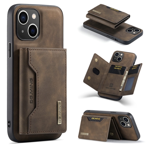 

For iPhone 15 Plus DG.MING M2 Series 3-Fold Card Bag Wallet Leather Phone Case(Coffee)