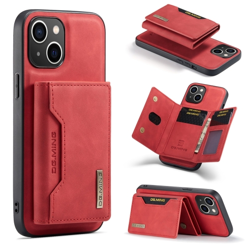 

For iPhone 15 Plus DG.MING M2 Series 3-Fold Card Bag Wallet Leather Phone Case(Red)