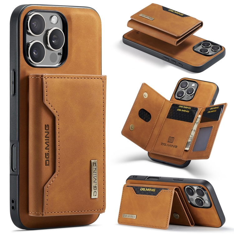 

For iPhone 16 Pro DG.MING M2 Series 3-Fold Card Bag Wallet Leather Phone Case(Brown)