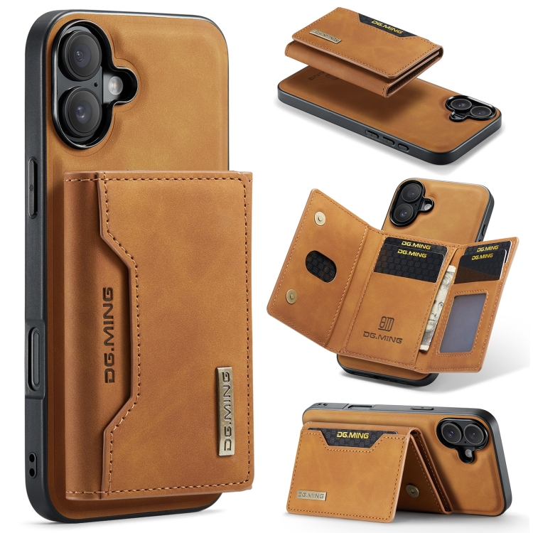 

For iPhone 16 Plus DG.MING M2 Series 3-Fold Card Bag Wallet Leather Phone Case(Brown)