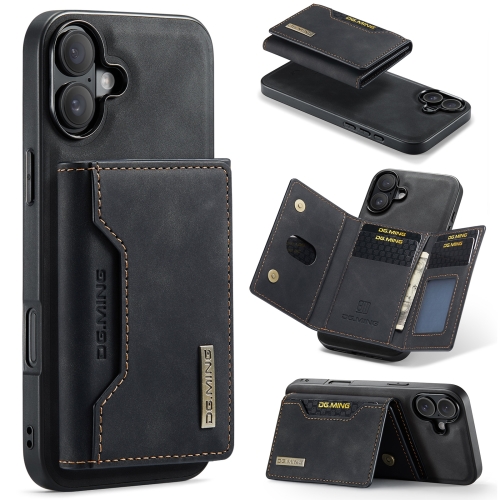 

For iPhone 16 DG.MING M2 Series 3-Fold Card Bag Wallet Leather Phone Case(Black)