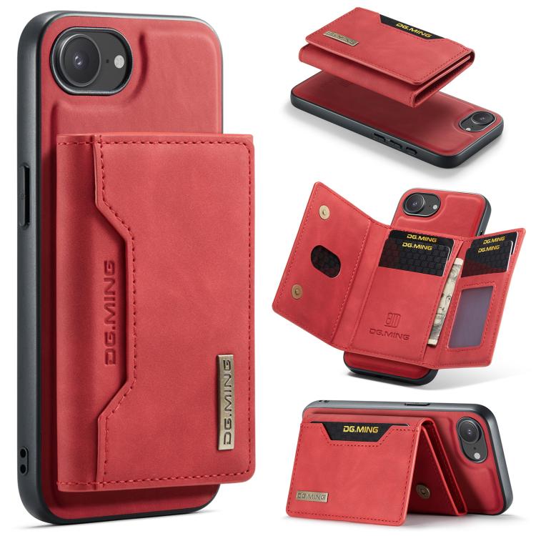 

For iPhone 16e DG.MING M2 Series 3-Fold Card Bag Wallet Leather Phone Case(Red)