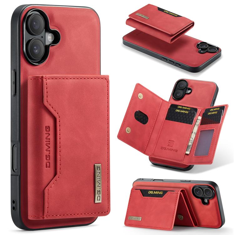 

For iPhone 17 DG.MING M2 Series 3-Fold Card Bag Wallet Leather Phone Case(Red)