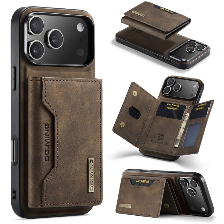 For iPhone 17 Pro Max DG.MING M2 Series 3-Fold Card Bag Wallet Leather Phone Case(Coffee)