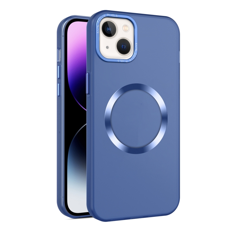 

For iPhone 14 Plus CD Texture MagSafe Frosted Translucent Phone Case(Royal Blue)