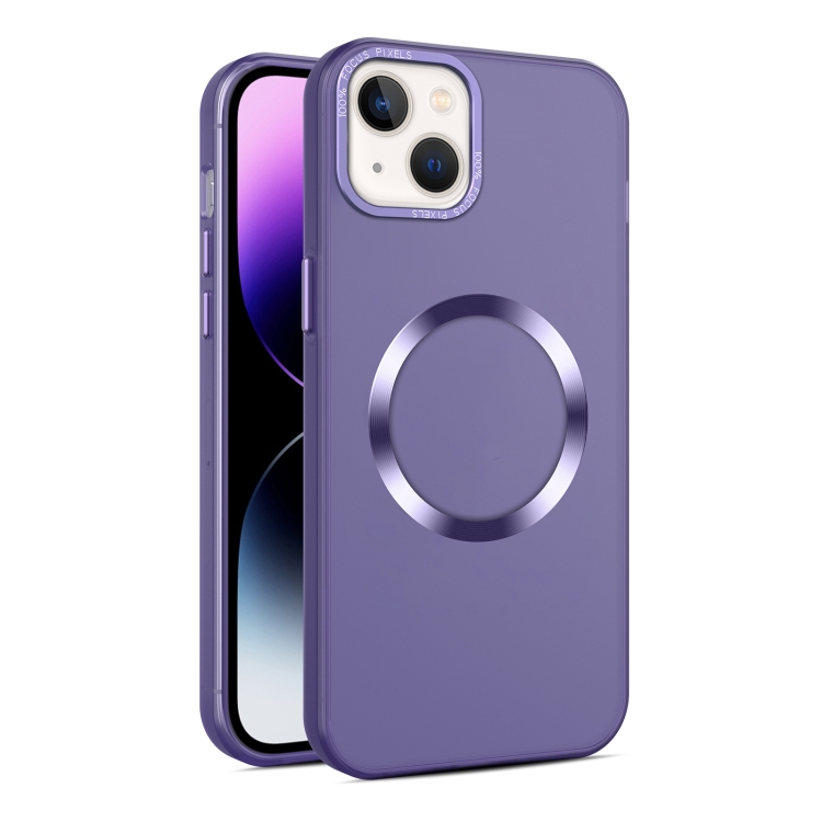 

For iPhone 14 CD Texture MagSafe Frosted Translucent Phone Case(Dark Purple)