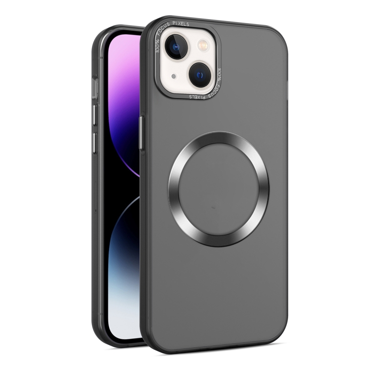 

For iPhone 14 CD Texture MagSafe Frosted Translucent Phone Case(Black)