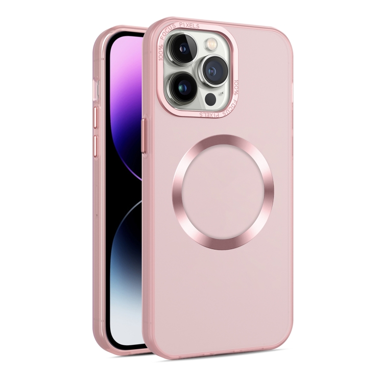 

For iPhone 14 Pro Max CD Texture MagSafe Frosted Translucent Phone Case(Pink)
