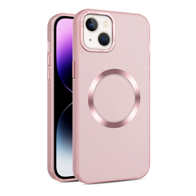 

For iPhone 13 CD Texture MagSafe Frosted Translucent Phone Case(Pink)