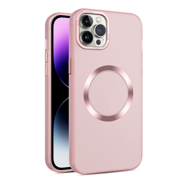 

For iPhone 12 Pro Max CD Texture MagSafe Frosted Translucent Phone Case(Pink)