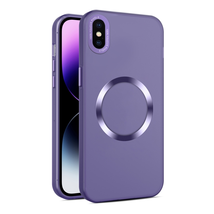 

For iPhone XS / X CD Texture MagSafe Frosted Translucent Phone Case(Dark Purple)