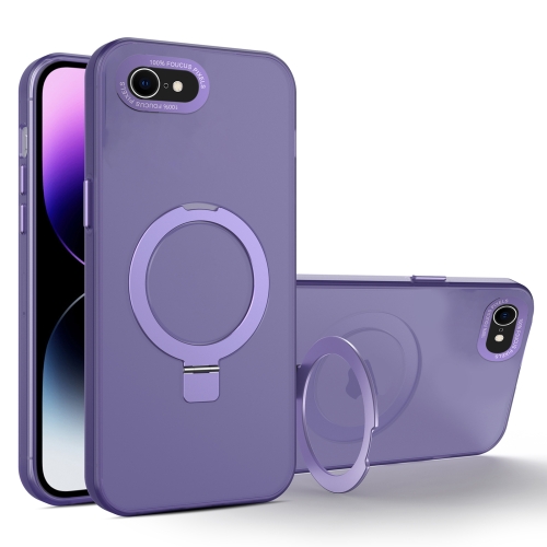 

For iPhone SE 2022 / 2020 / 8 / 7 MagSafe Metal Holder Frosted Translucent Phone Case(Dark Purple)