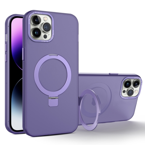 

For iPhone 12 Pro Max MagSafe Metal Holder Frosted Translucent Phone Case(Dark Purple)