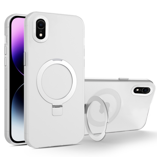 

For iPhone XR MagSafe Metal Holder Frosted Translucent Phone Case(White)