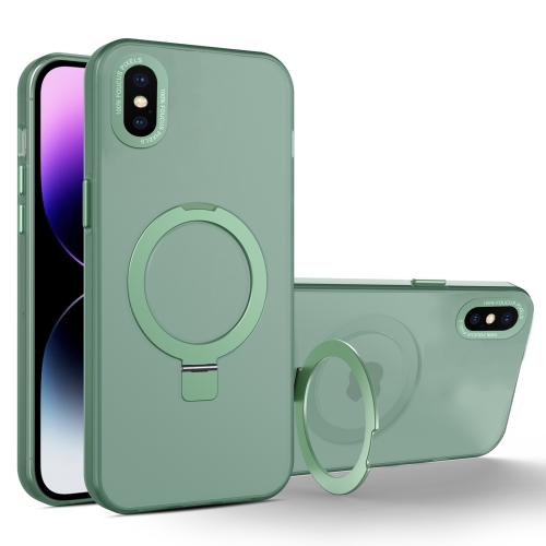

For iPhone XS Max MagSafe Metal Holder Frosted Translucent Phone Case(Green)