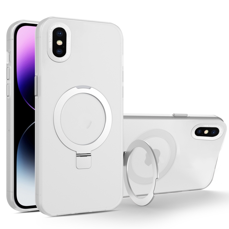 

For iPhone XS Max MagSafe Metal Holder Frosted Translucent Phone Case(White)