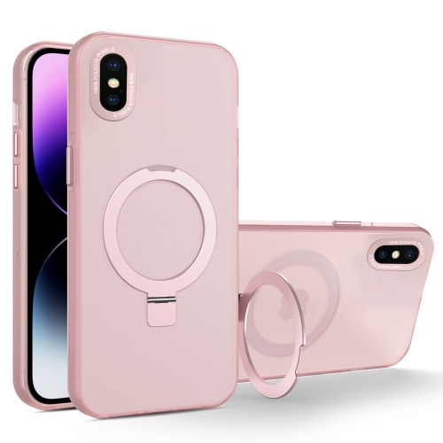 

For iPhone XS Max MagSafe Metal Holder Frosted Translucent Phone Case(Pink)
