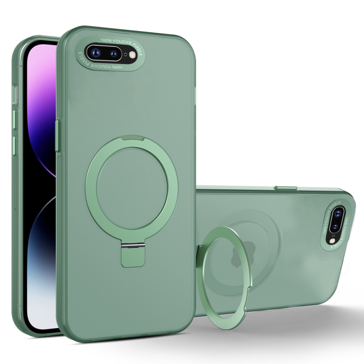 

For iPhone 8 Plus / 7 Plus MagSafe Metal Holder Frosted Translucent Phone Case(Green)